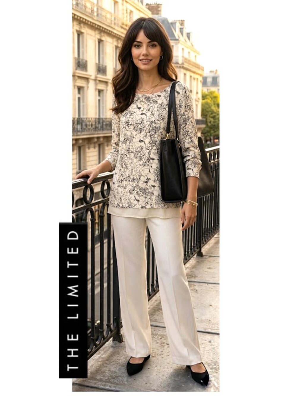 (3 for $30) THE LIMITED - Neutral floral print long sleeve blouse